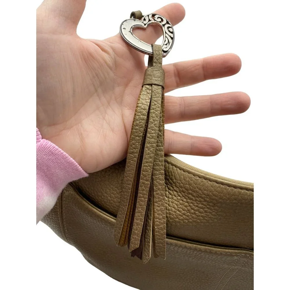 Brighton Barbados pebbled leather hobo purse handbag metallic gold braided handl